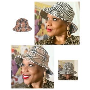Reversible Bucket Hat - Brown Plaid & Traditional Houndstooth